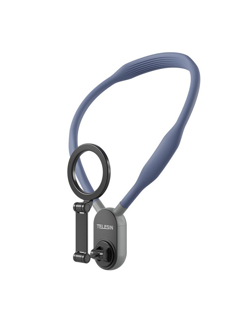 Magnetic Neck Mount for Phones, Neck Cell Phone Holder POV/Vlog Selfie Mount Hand Free Phone Neck Holder Chest Stand Strap Video Recording for iPhone 15 14 13 12 Seires Android Phones (Blue)