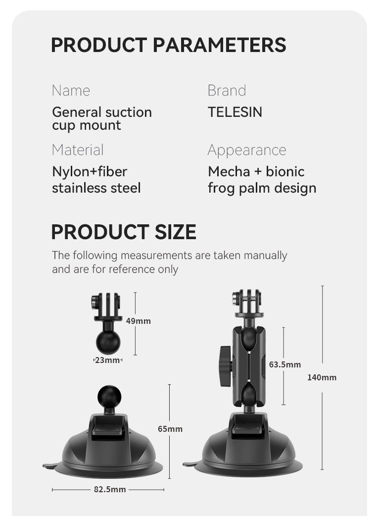 TELESIN Car Phone Action Camera Holder Suction Cup 360 Adjustable 1/4 Standard Adapter For GoPro Insta360 DJI Action Smart Phone