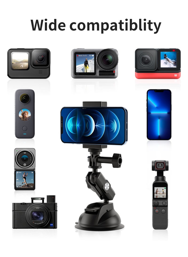 TELESIN Car Phone Action Camera Holder Suction Cup 360 Adjustable 1/4 Standard Adapter For GoPro Insta360 DJI Action Smart Phone