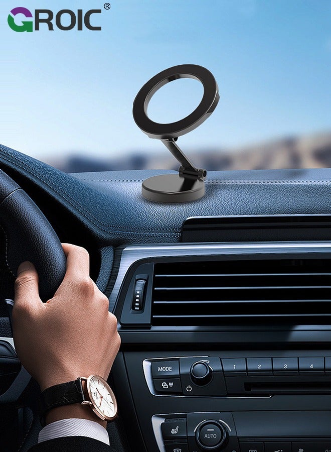Car Fits MagSafe Car Mount, Foldable Metal Magnetic Car Phone Mount, Stick On Cell Phone Holder for Car Dash Dashboard MagSafe Accessories for iPhone 15 14 13 12 Pro Max Plus Mini MagSafe Case