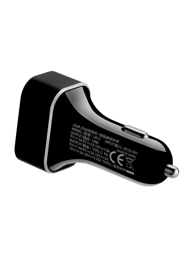 UC11 Dual-Port QC3.0 With Type-C PD [63W] Fast Car Charger Black