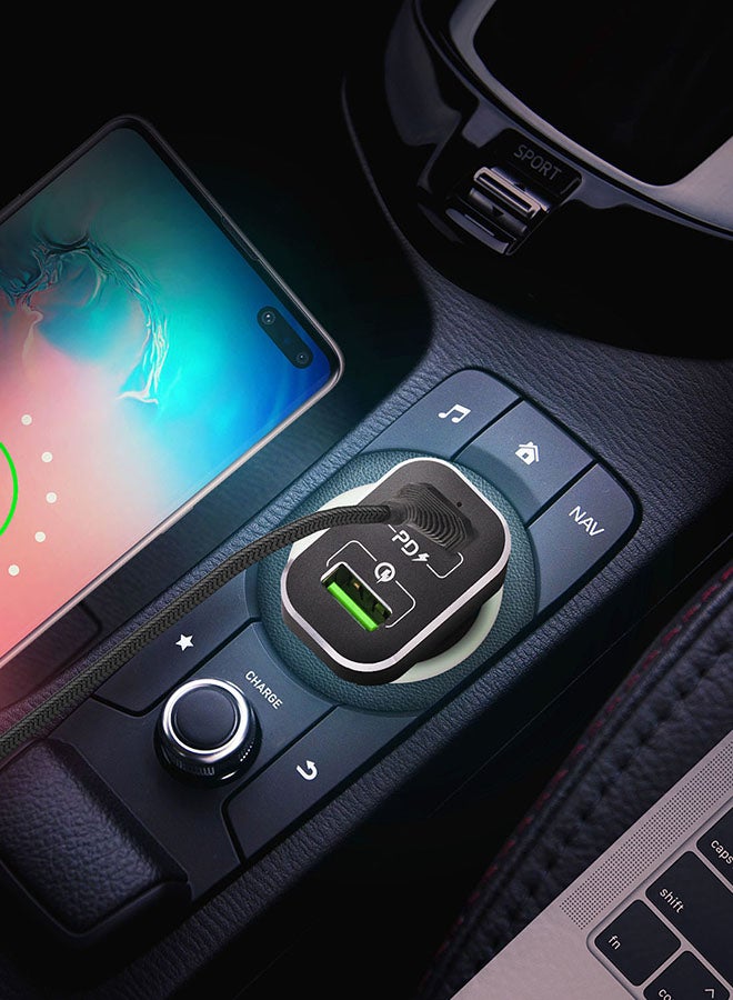 UC11 Dual-Port QC3.0 With Type-C PD [63W] Fast Car Charger Black