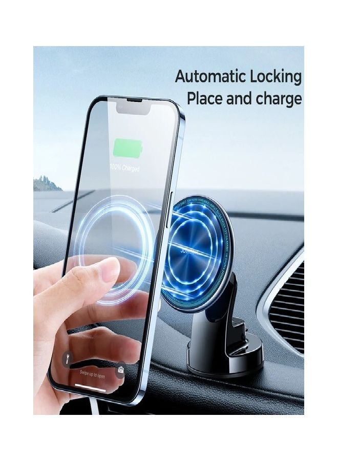 Magnetic Wireless Car Charger Holder with LED Letter Ring Black