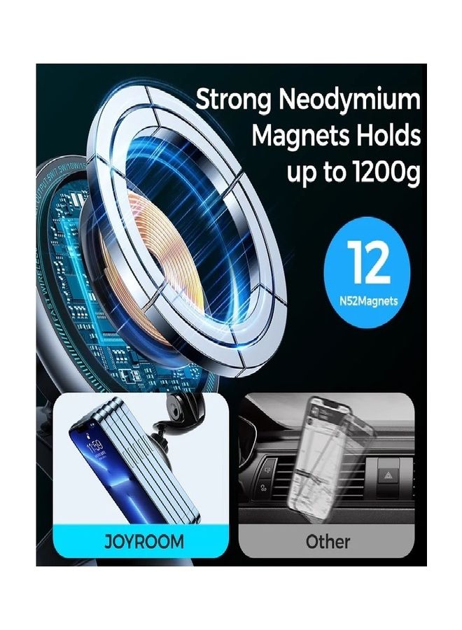 Magnetic Wireless Car Charger Holder with LED Letter Ring Black
