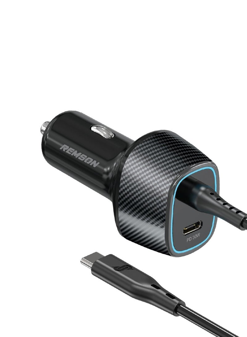 Remson Presto Charge 57W Super-Fast Power Delivery 3.0 Car Charger USB-C Port with Built-In USB-C Cable Compatible with iPhone13/12 Pro/Max/iPhone 11/Galaxy/Samsung S22