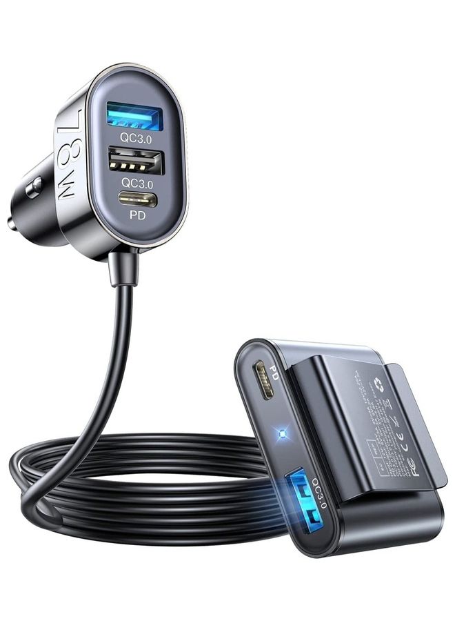 Usb C 78W Fast Car Charger 5 Multi Port Pd3.0 And Pps Double Type C Adapter Qc3.0 Car Cell Phone Charge For Iphone 14/13 Samsung Android Black