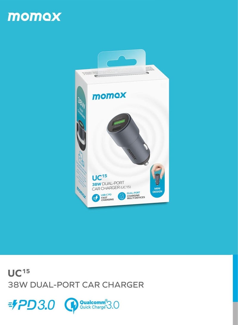 UC15 38W Dual Port USB-C PD Fast Charging 3.0 Multi-devices Car Charger - Black