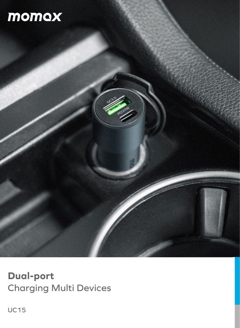 UC15 38W Dual Port USB-C PD Fast Charging 3.0 Multi-devices Car Charger - Black