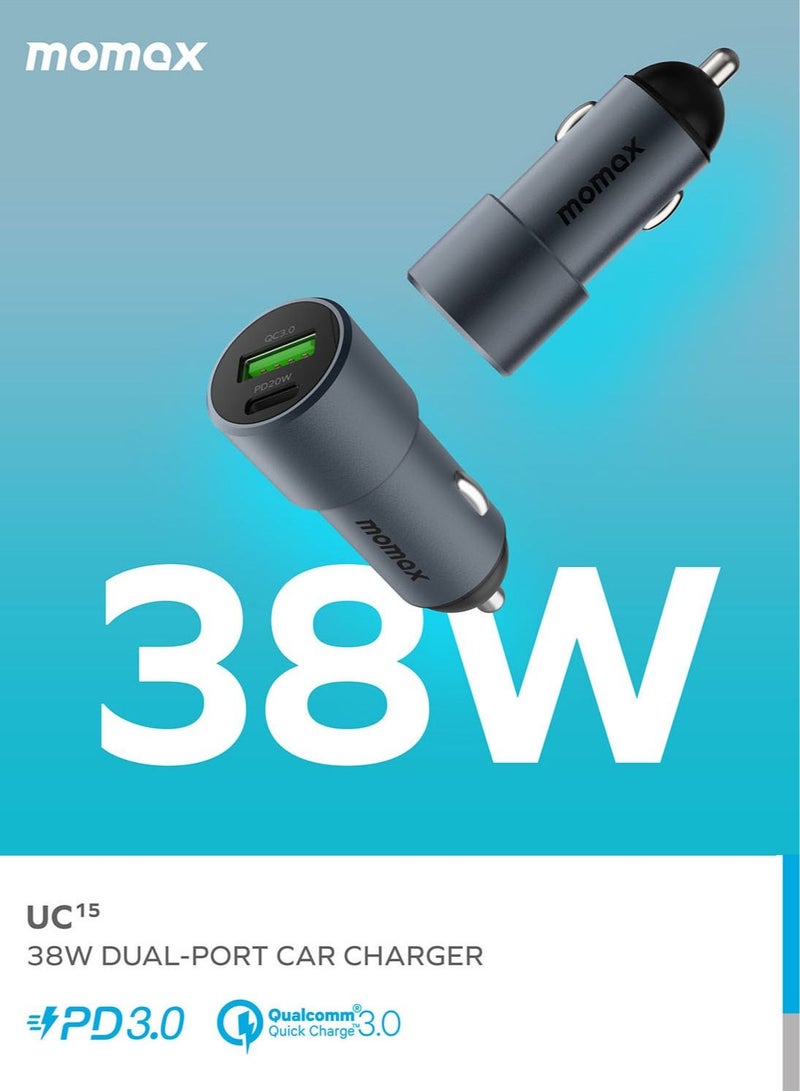 UC15 38W Dual Port USB-C PD Fast Charging 3.0 Multi-devices Car Charger - Black