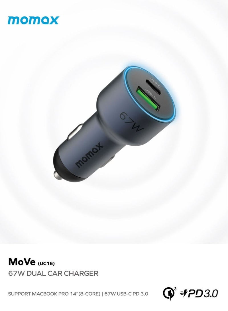 Move 67W Dual Port Car Charger with Lightning to USB-A Cable - Black