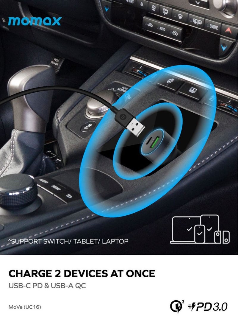 Move 67W Dual Port Car Charger with Lightning to USB-A Cable - Black