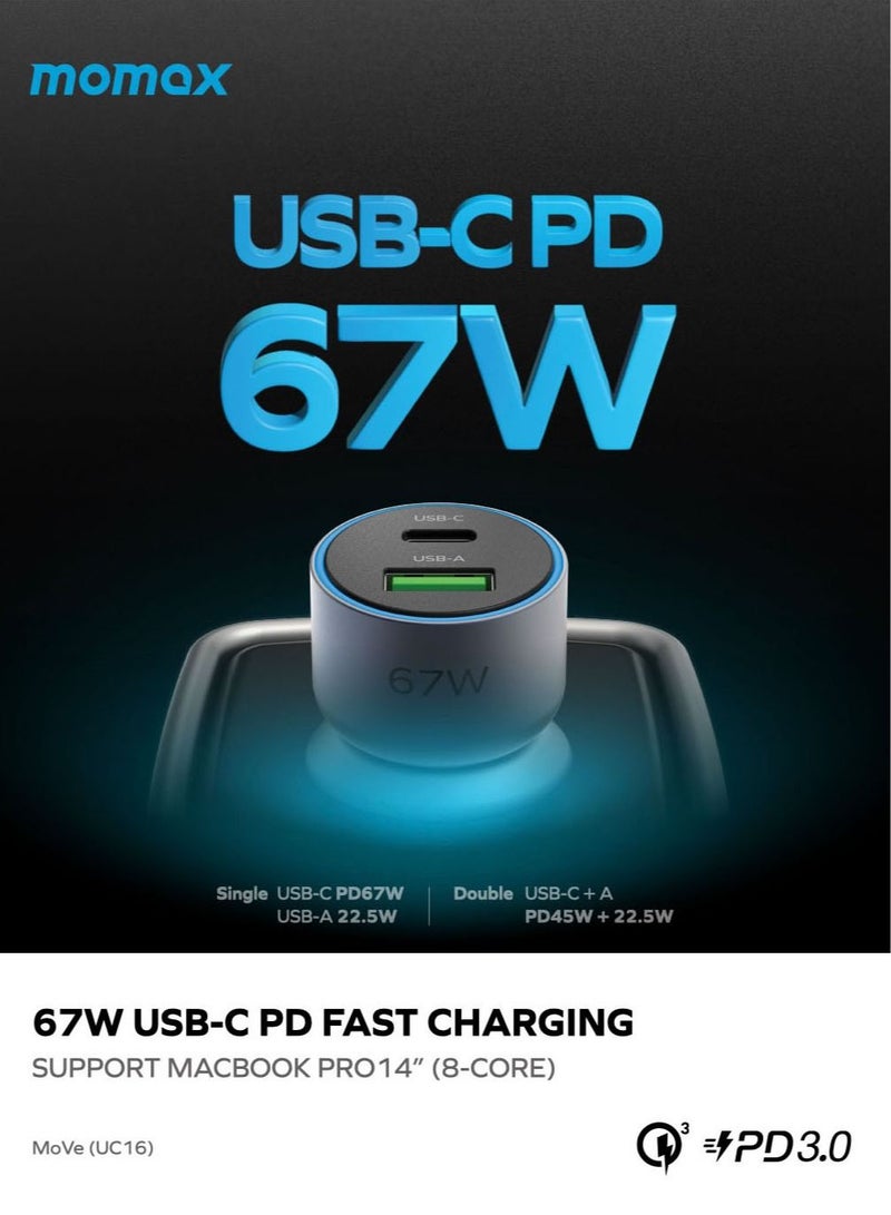 Move 67W Dual Port Car Charger with Lightning to USB-A Cable - Black