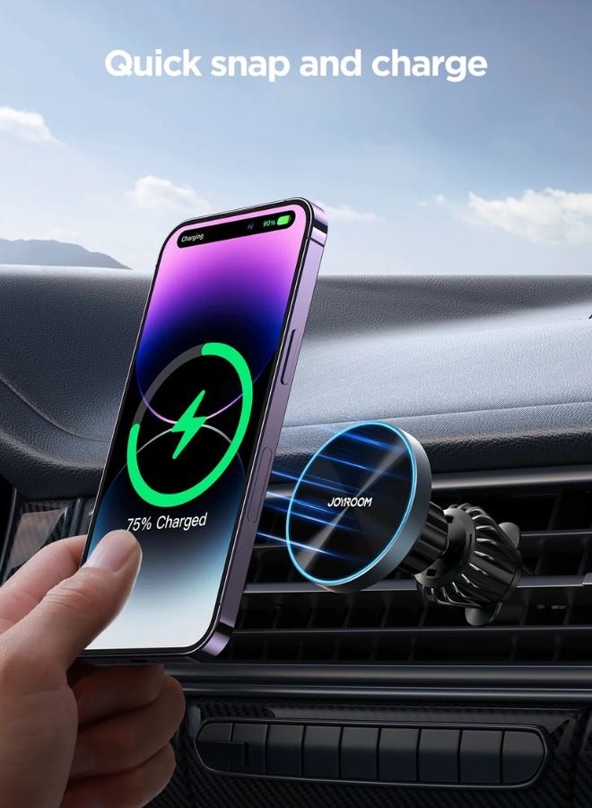 JR-ZS240 Pro 15W Magnetic Fast Wireless Car Charger - Qi Fast Charging - Car Air Vent Phone Holder Black