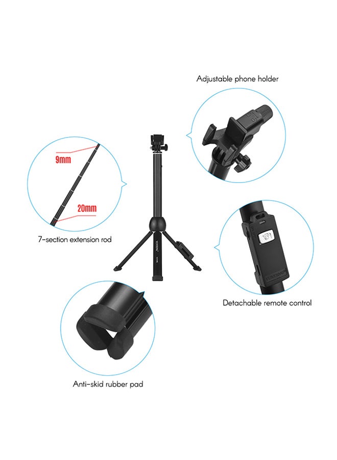 VCT-992 7-Section Wireless Remote Selfie Stick Black