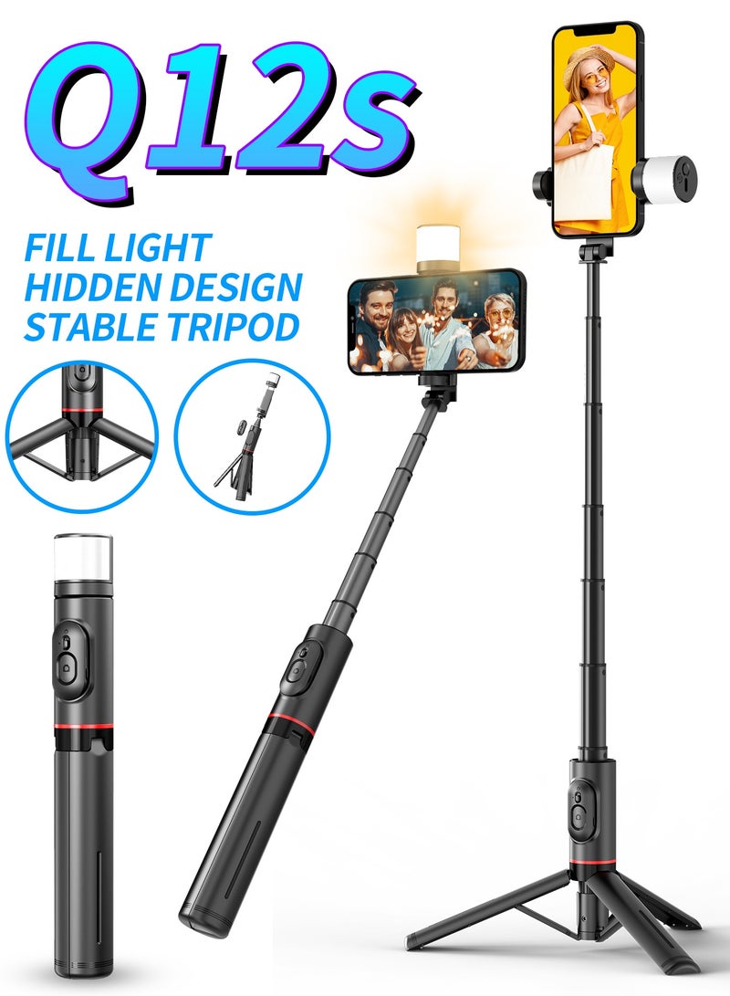 29.92”Selfie Stick Tripod with fill light, Extendable Aluminum Tripod with Rechargeable Bluetooth Remote, Compatible with iPhone and Android Smartphones, Perfect for Travel, Vlog, Video and Photo