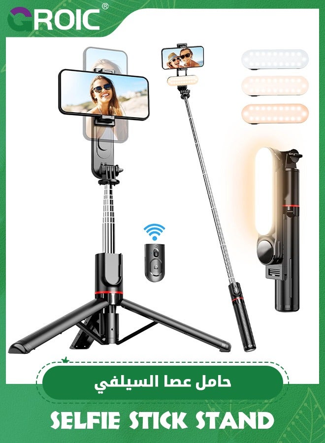 Stable Selfie Stick Tripod with Fill Light, 44 Inch Extendable Selfie Stick with Wireless Remote and Tripod Stand 360 Rotation for iPhone, Samsung and Smartphone