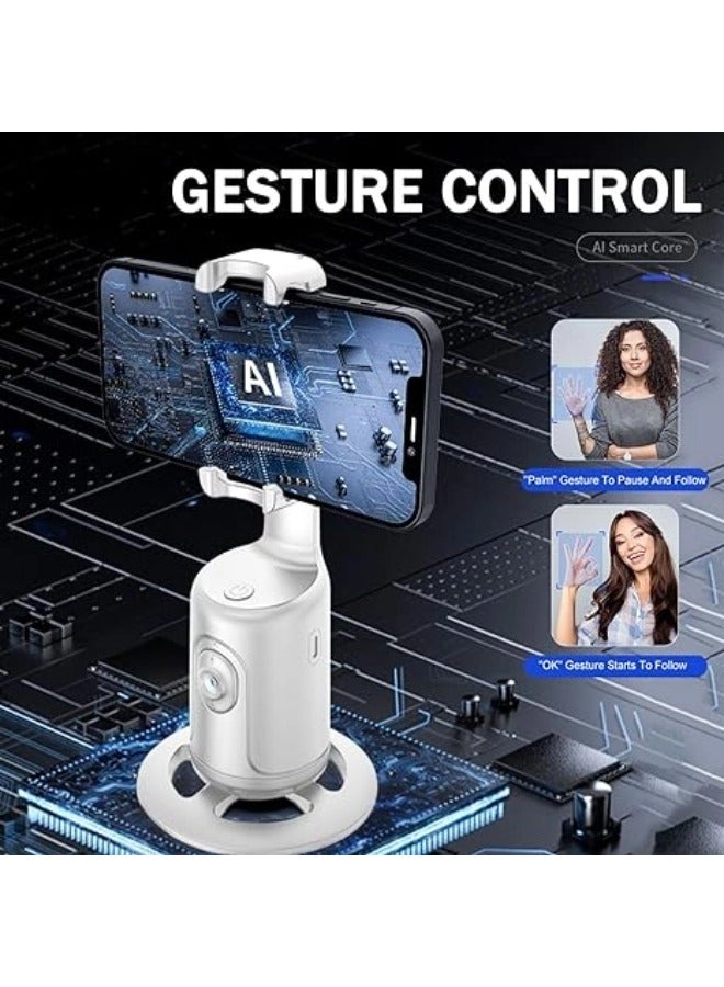 Auto Face Tracking Tripod - 360° Rotation Auto Tracking Phone Holder, No App, Phone Camera Mount with Remote and Gesture Control, Rechargeable Smart Shooting Holder for Video Recording, Tiktok