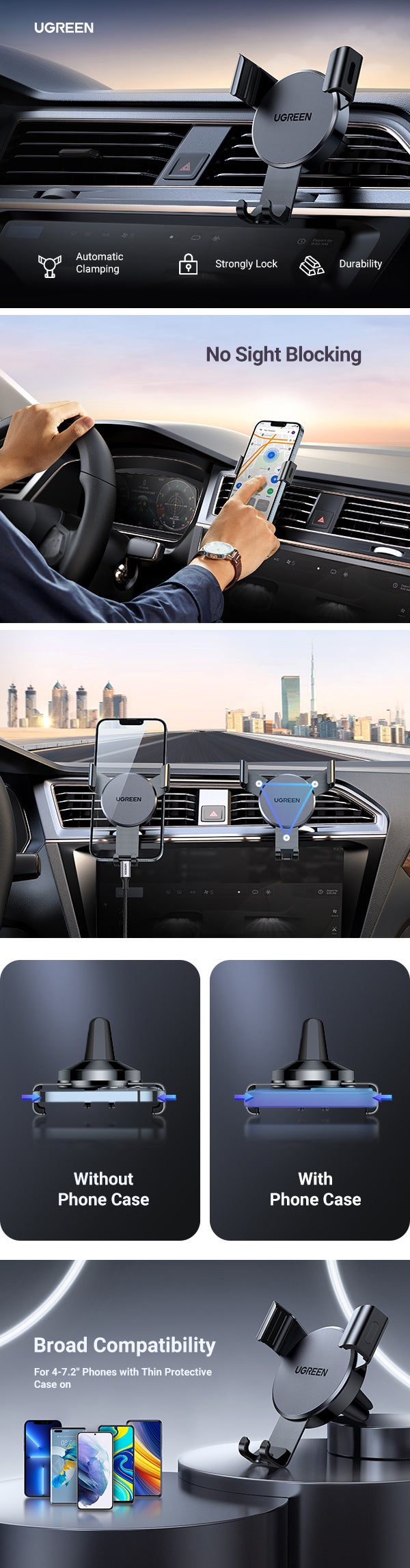 Car Phone Holder, Mobile Holder For the Car Air Vent Phone Holder Stand Car Auto Lock Gravity Mobile Phone Mount Ac Vent Car Mount Compatible iPhone 15/16 Series, Galaxy S24/S23 Z Flip 5 4, Xiaomi Black