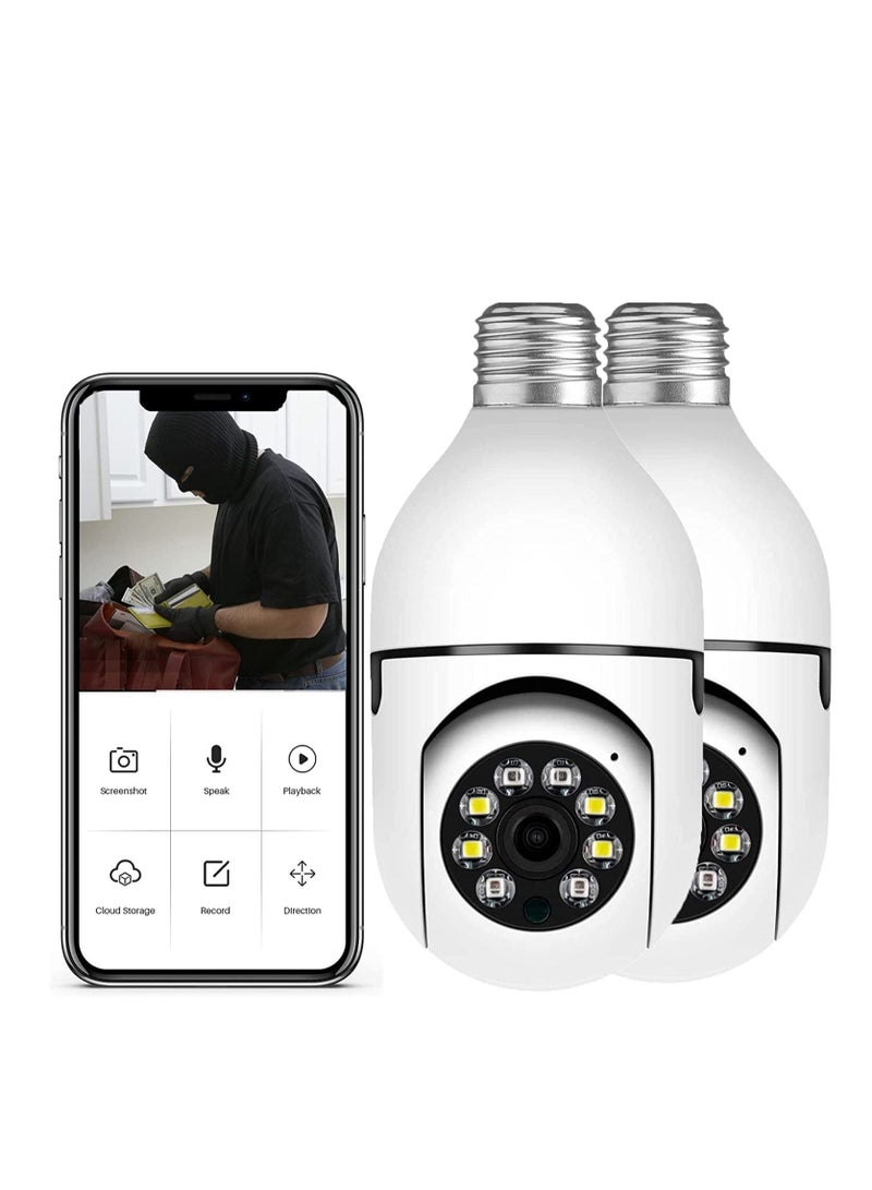 AUTOSUR 2Pcs Light Bulb Security Camera 2.4GHz & 5G WiFi Outdoor, 1080P E27 Light Socket Security Camera, Indoor 360° Home Security Cameras, Full Color Day and Night, Smart Motion Detection