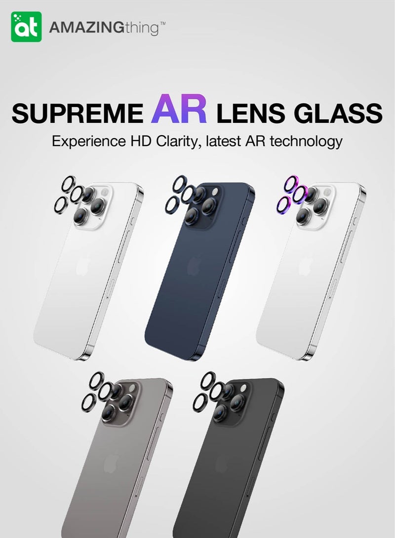 Supreme Tempered Glass for iPhone 15 Pro and iPhone 15 Pro MAX Camera Lens Protector Aluminum AR Lens Defender  - Blue