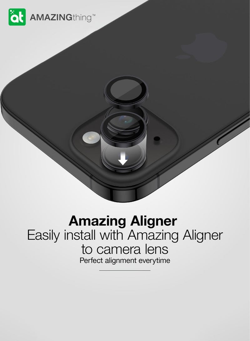 Supreme Tempered Glass for iPhone 15 and iPhone 15 PLUS Camera Lens Protector Aluminum AR Lens Defender - Black