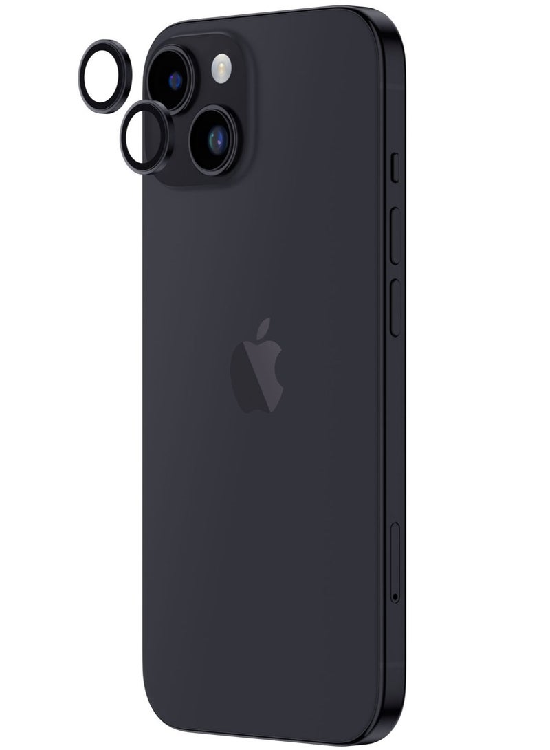 Supreme Tempered Glass for iPhone 15 and iPhone 15 PLUS Camera Lens Protector Aluminum AR Lens Defender - Black