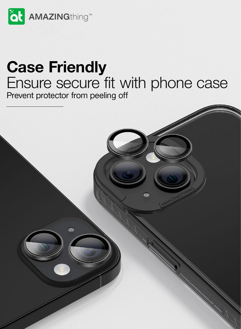 Supreme Tempered Glass for iPhone 15 and iPhone 15 PLUS Camera Lens Protector Aluminum AR Lens Defender - Black
