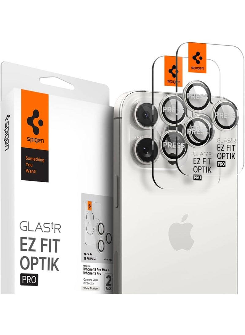 Glastr Ez Fit Optik PRO for iPhone 15 Pro MAX and iPhone 15 PRO Camera Lens Screen Protector - White Titanium