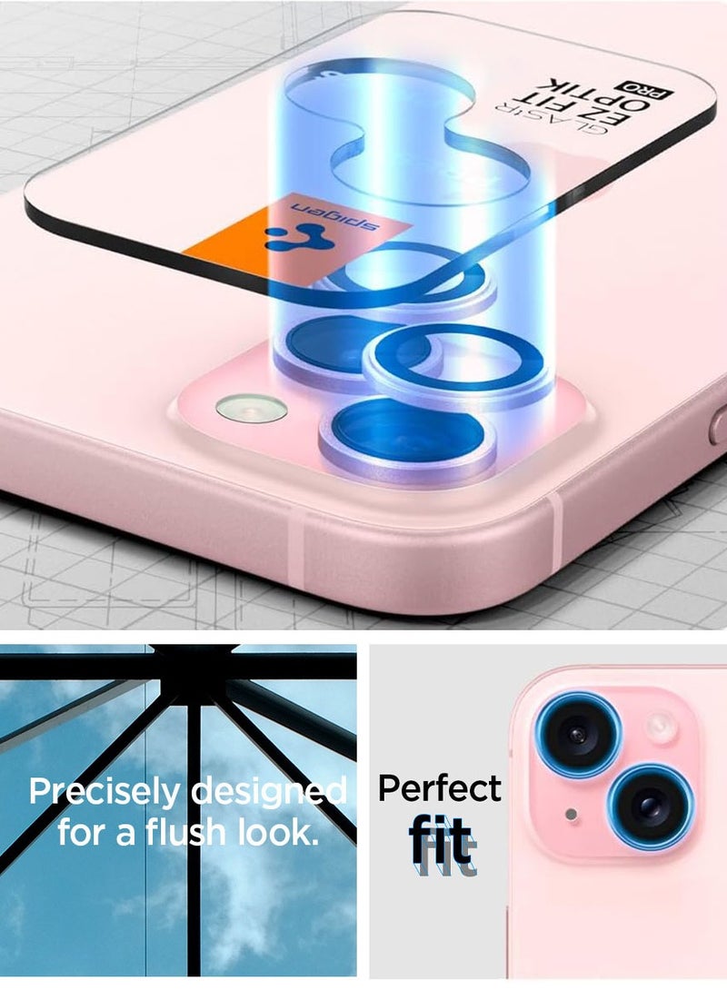 Glastr Ez Fit Optik PRO for iPhone 15 Plus, iPhone 15, iPhone 14 Plus and iPhone 14 Camera Lens Screen Protector - Pink [2 Pack]