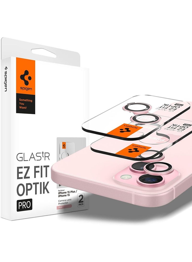 Glastr Ez Fit Optik PRO for iPhone 15 Plus, iPhone 15, iPhone 14 Plus and iPhone 14 Camera Lens Screen Protector - Pink [2 Pack]