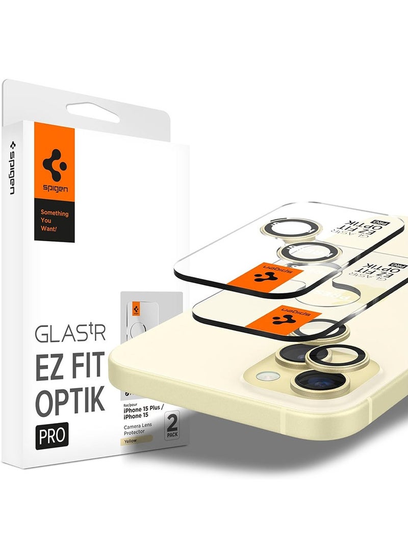 Glastr Ez Fit Optik PRO for iPhone 15 Plus, iPhone 15, iPhone 14 Plus and iPhone 14 Camera Lens Screen Protector - Yellow [2 Pack]