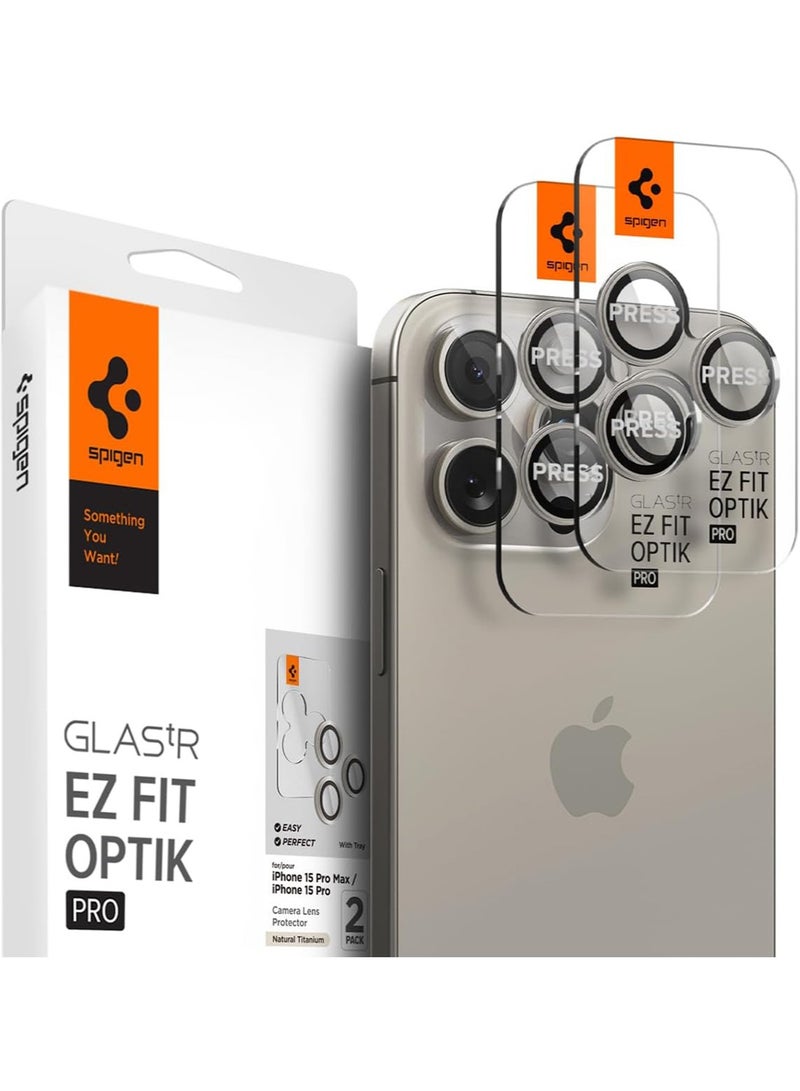 Glastr Ez Fit Optik PRO for iPhone 15 Pro MAX and iPhone 15 PRO Camera Lens Screen Protector - Natural Titanium [2 Pack]