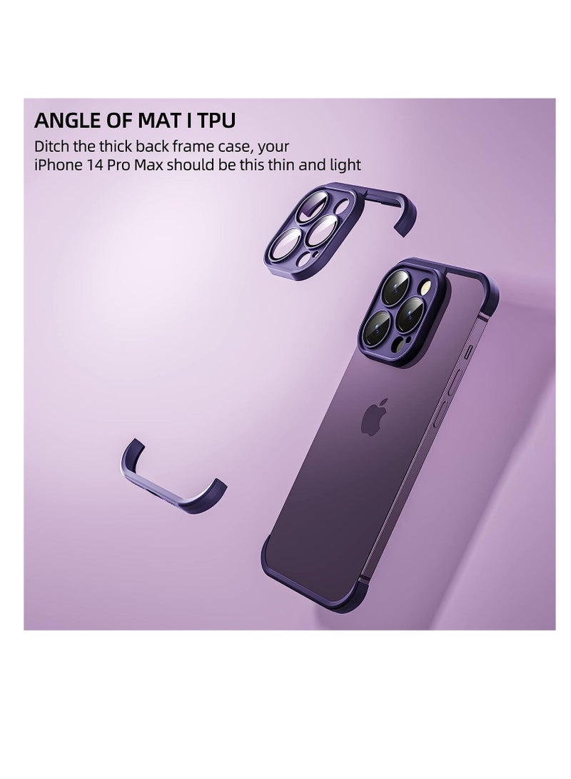 Back Camera Lens Protector Silicone Case, Ultra-Thin Lightweight Bumper, Frameless Slim Cover, 10ft Military Drop Protection, for iPhone 14 Pro Max, Purple, 2 Pcs