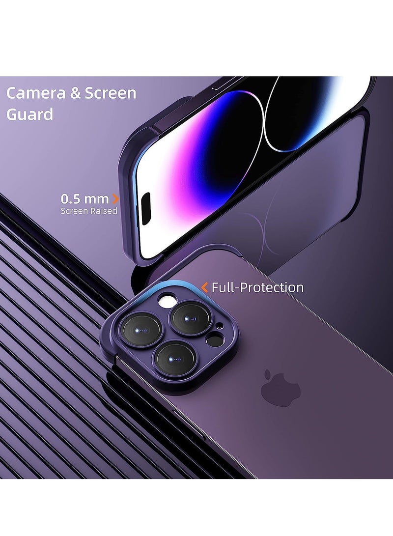 Back Camera Lens Protector Silicone Case, Ultra-Thin Lightweight Bumper, Frameless Slim Cover, 10ft Military Drop Protection, for iPhone 14 Pro Max, Purple, 2 Pcs