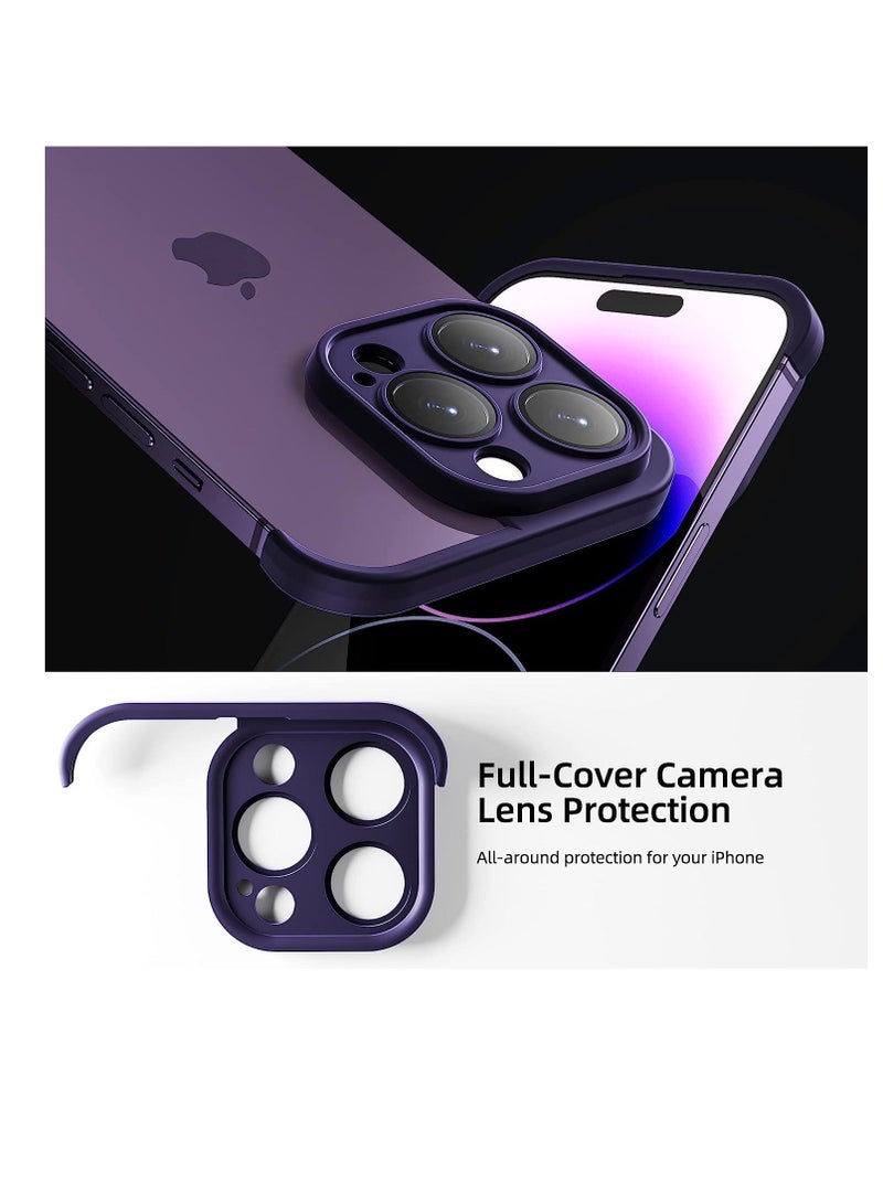 Back Camera Lens Protector Silicone Case, Ultra-Thin Lightweight Bumper, Frameless Slim Cover, 10ft Military Drop Protection, for iPhone 14 Pro Max, Purple, 2 Pcs