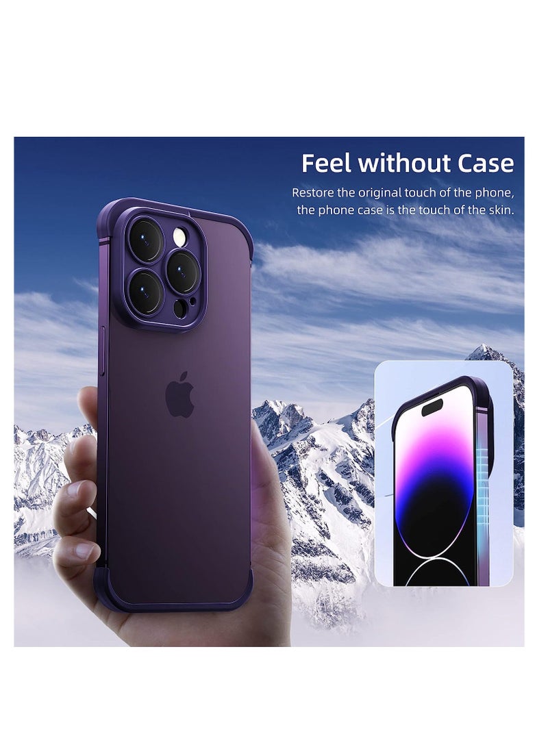 Back Camera Lens Protector Silicone Case, Ultra-Thin Lightweight Bumper, Frameless Slim Cover, 10ft Military Drop Protection, for iPhone 14 Pro Max, Purple, 2 Pcs