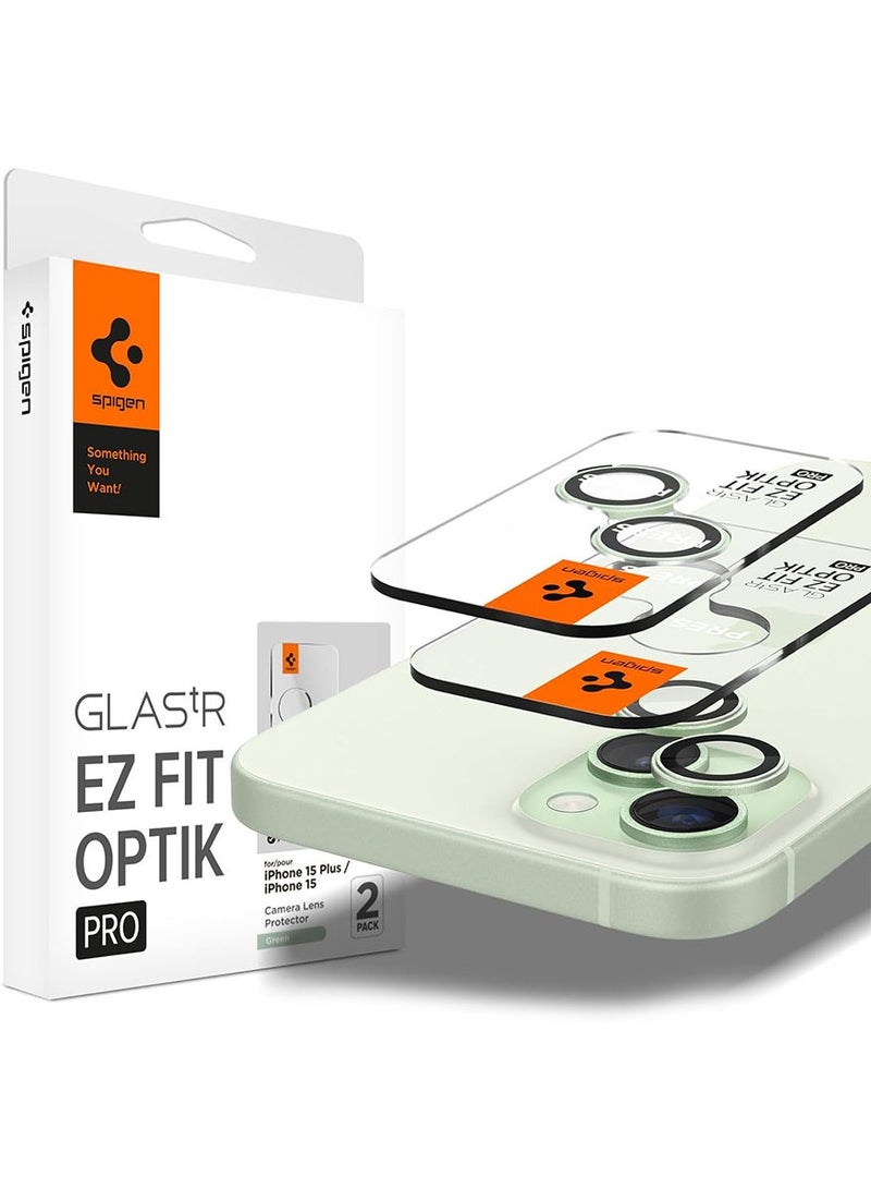 Glastr Ez Fit Optik PRO Camera Lens Screen Protector [2 Pack] for iPhone 15 Plus, iPhone 15, iPhone 14 Plus and iPhone 14 - Green