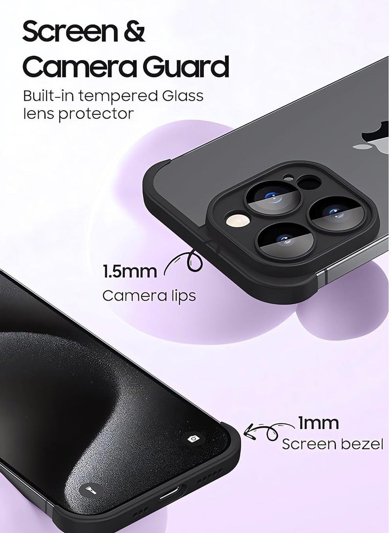 iPhone Case TPU Bumper, Compatible for 15 Pro with Thin Lens Protection Case, Frameless Four Corner Fall Mat, Slim Shockproof Soft Silicone Cover, 1Pcs, Black