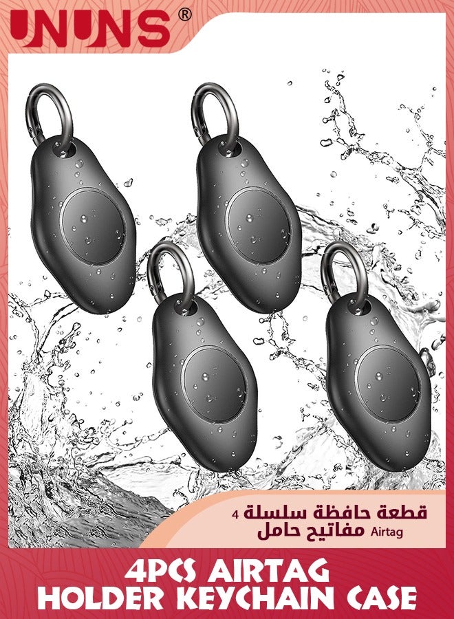 4 Pack Waterproof Airtag Holder Keychain Case,Screw Full Cover Protective Air Tag Compatible For Apple AirTag Key Ring,Shockproof Protective Cover Case Scratch Resistant For Pets Keys,Black