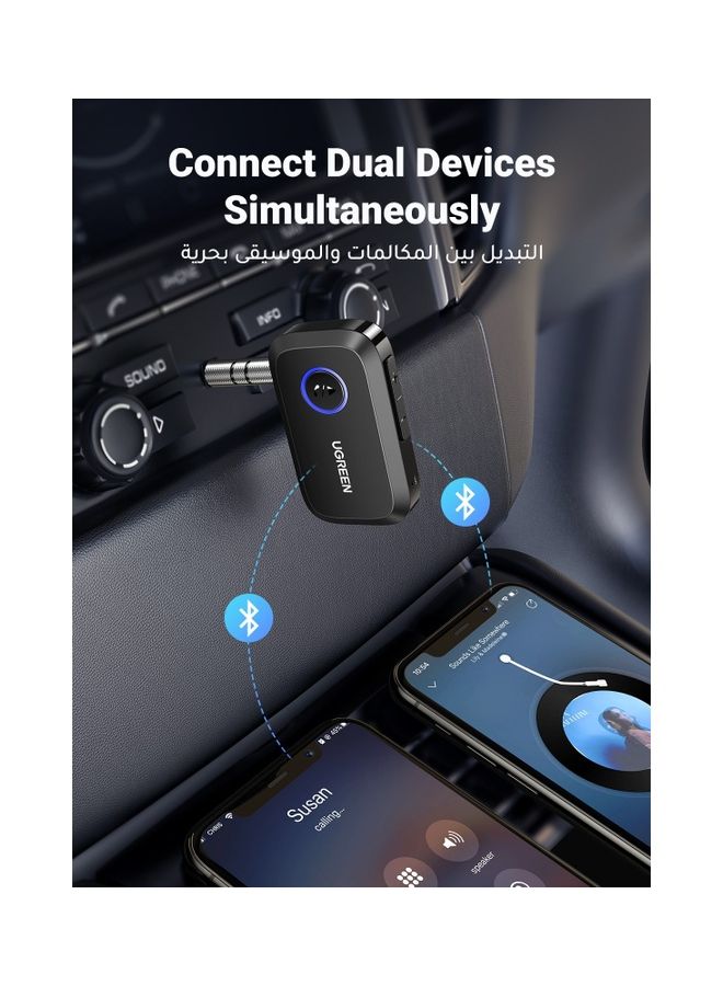 Aux Bluetooth Car Adapter 3.5mm,Portable Bluetooth 5.3 Receiver for Car,Bluetooth 3.5mm Jack Kit with Built-in Microphone for Car Stereo/Speaker/Home Stereo/Wired Headphones,15H Battery Life Black