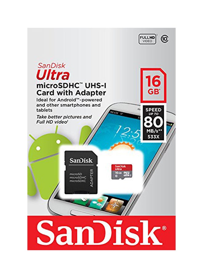 Ultra UHS-I MicroSDHC Card With Adapter Red/Black/Grey