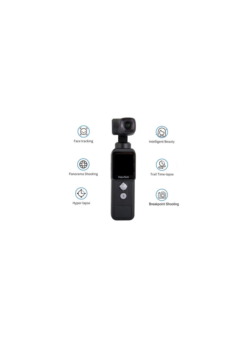 Feiyu Pocket-2 Handheld Action Camera 4K 60FPS with 3-Axis Gimbal Stabilizer, 130° Wide Angle, 1.3