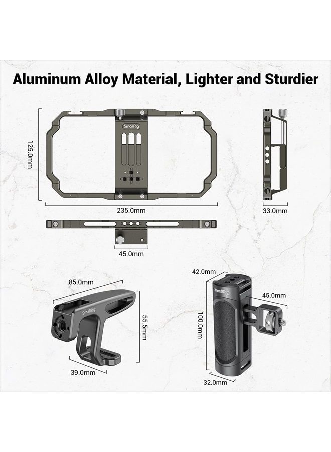 SmallRig Universal Phone Video Rig Kit for iPhone 14 13 12 Pro Max, Aluminum Handheld Phone Cage with Handles, Video Stabilizer Rig for Vlog Videography Live Streaming -3155B