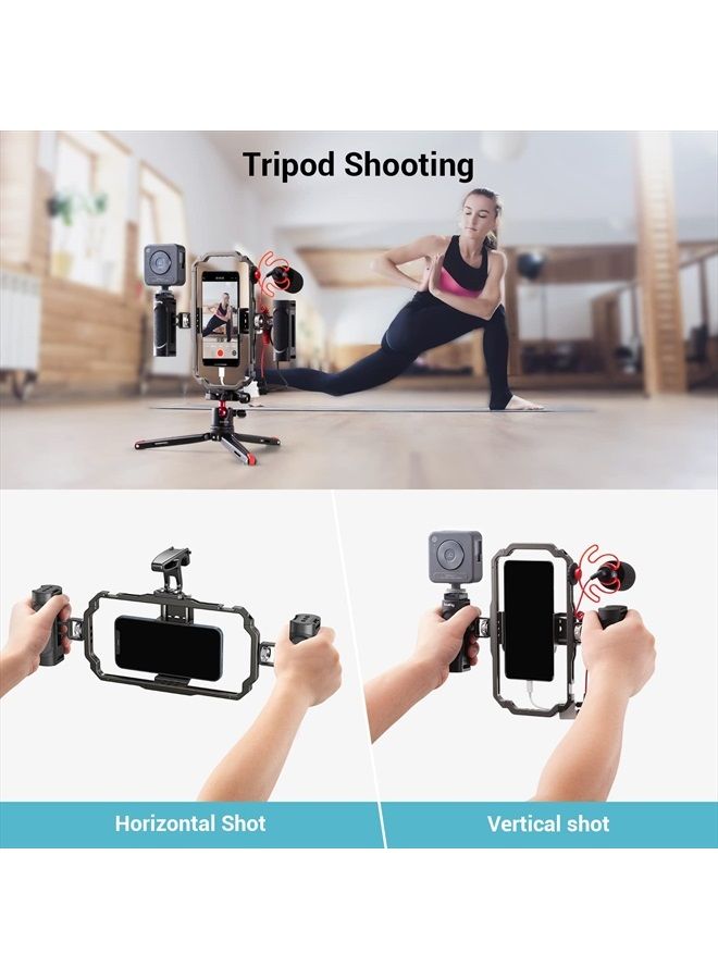 SmallRig Universal Phone Video Rig Kit for iPhone 14 13 12 Pro Max, Aluminum Handheld Phone Cage with Handles, Video Stabilizer Rig for Vlog Videography Live Streaming -3155B