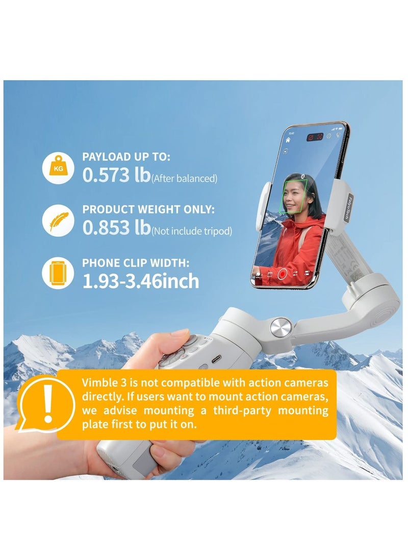 FeiyuTech Vimble 3 Smartphone Stabilizer,7.8’’ Built-in Extendable 3 Axis Phone Gimbal, Portable Cellphone Gimbal for Android&iPhone,Huawei MI Samsung,Tiktok Youtube INS Video Tool,Officia-Authourized