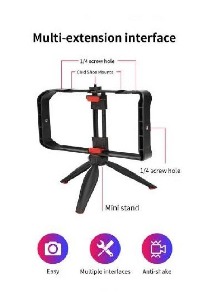 MT33 Video Cage Rig Kit Mobile Vlogging Cage Stabilizer Grip Tripod Mount Mobile Phone Holder