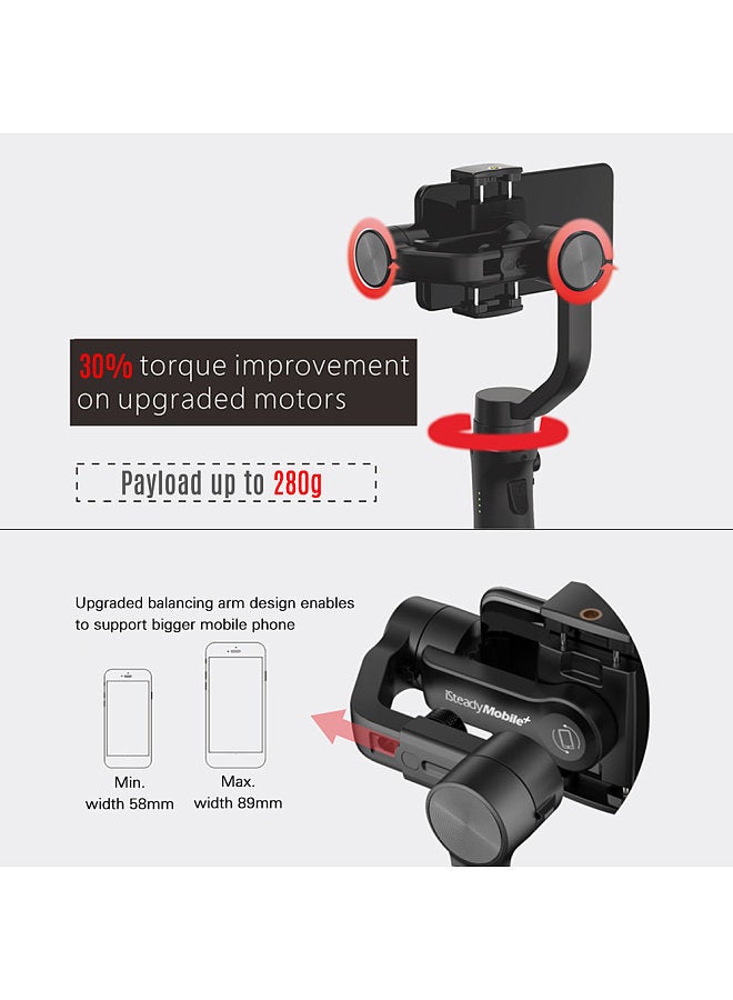 hohem iSteady Mobile+ 3-Axis Handheld Gimbal Stabilizer Auto-tracking Motion Time Lapse Panoramic Photography Zoom Control Max. Payload 280g Replacement for iPhone 13/12/11/X Pro Max 8 Smartphones