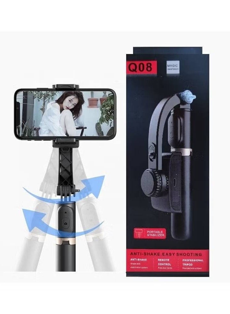 Q08 Bluetooth Handheld Gimbal Stabilizer Outdoor Bracket Wireless Stick Adjustable Selfie Holder for IOS & Android Phone Black