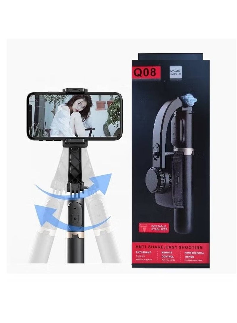 Q08 Bluetooth Handheld Gimbal Stabilizer Outdoor Bracket Wireless Stick Adjustable Selfie Holder for IOS & Android Phone Black