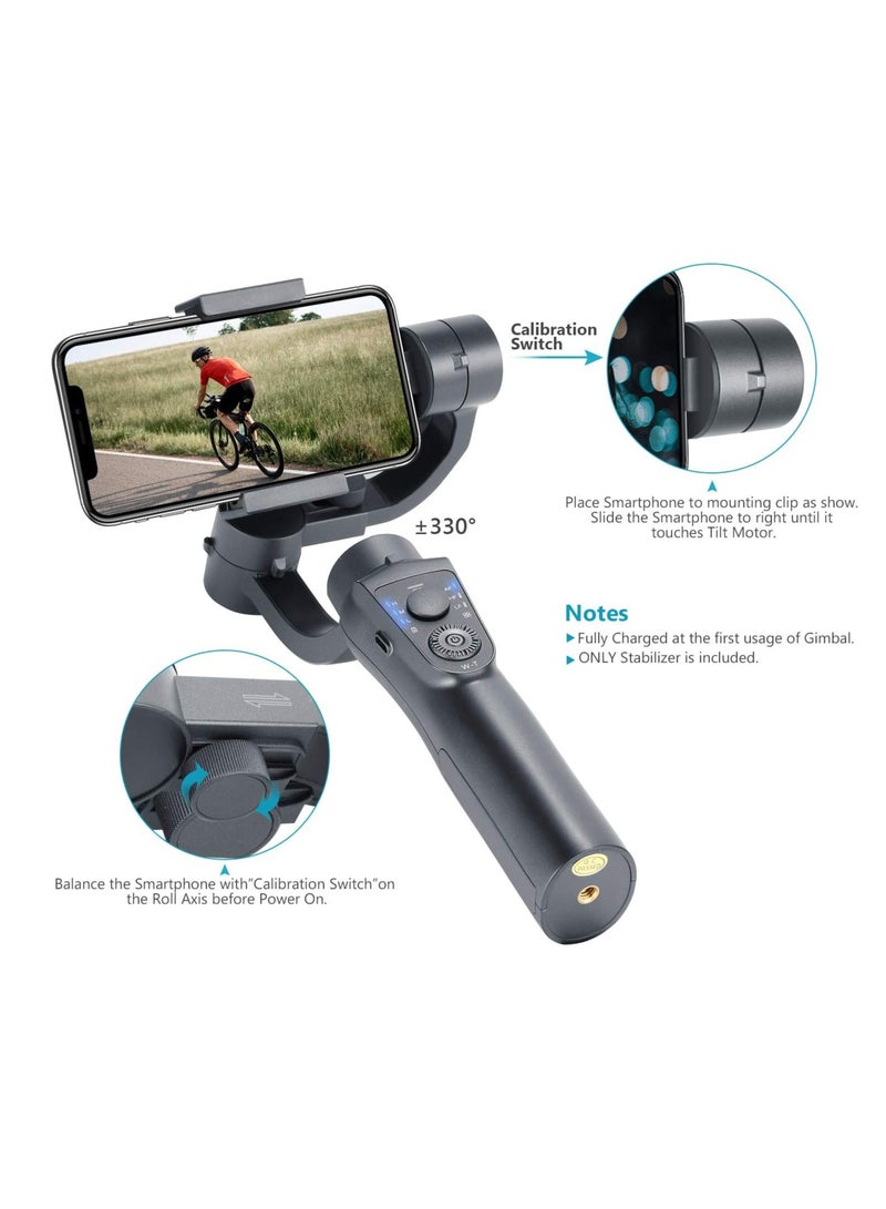 Three Axis Handheld Gimbal Stabilizer & LED Adjustable Night Fill Light and Lightning Zoom Face Tracking Time Lapse Portable PTZ Stabilizer Panorama Mode Sports Camera for Phone